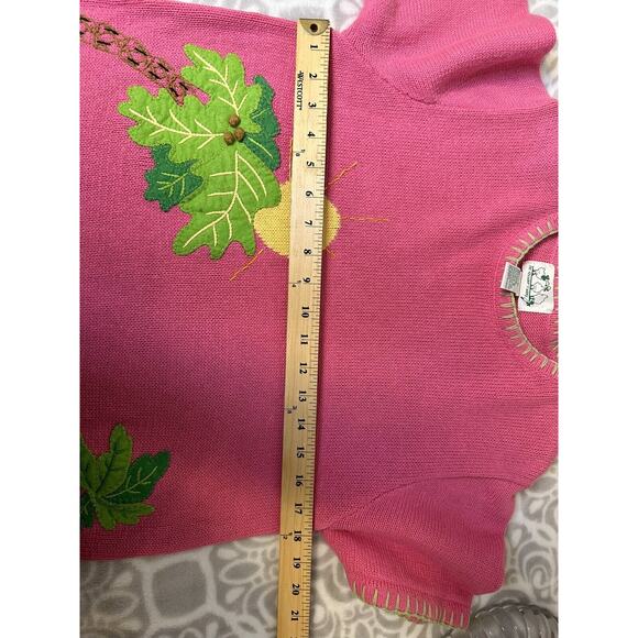 VINTAGE 80s Quacker Factory Sweater Womens Small Pink Flamingos Ramie Cotton - Picture 11 of 12